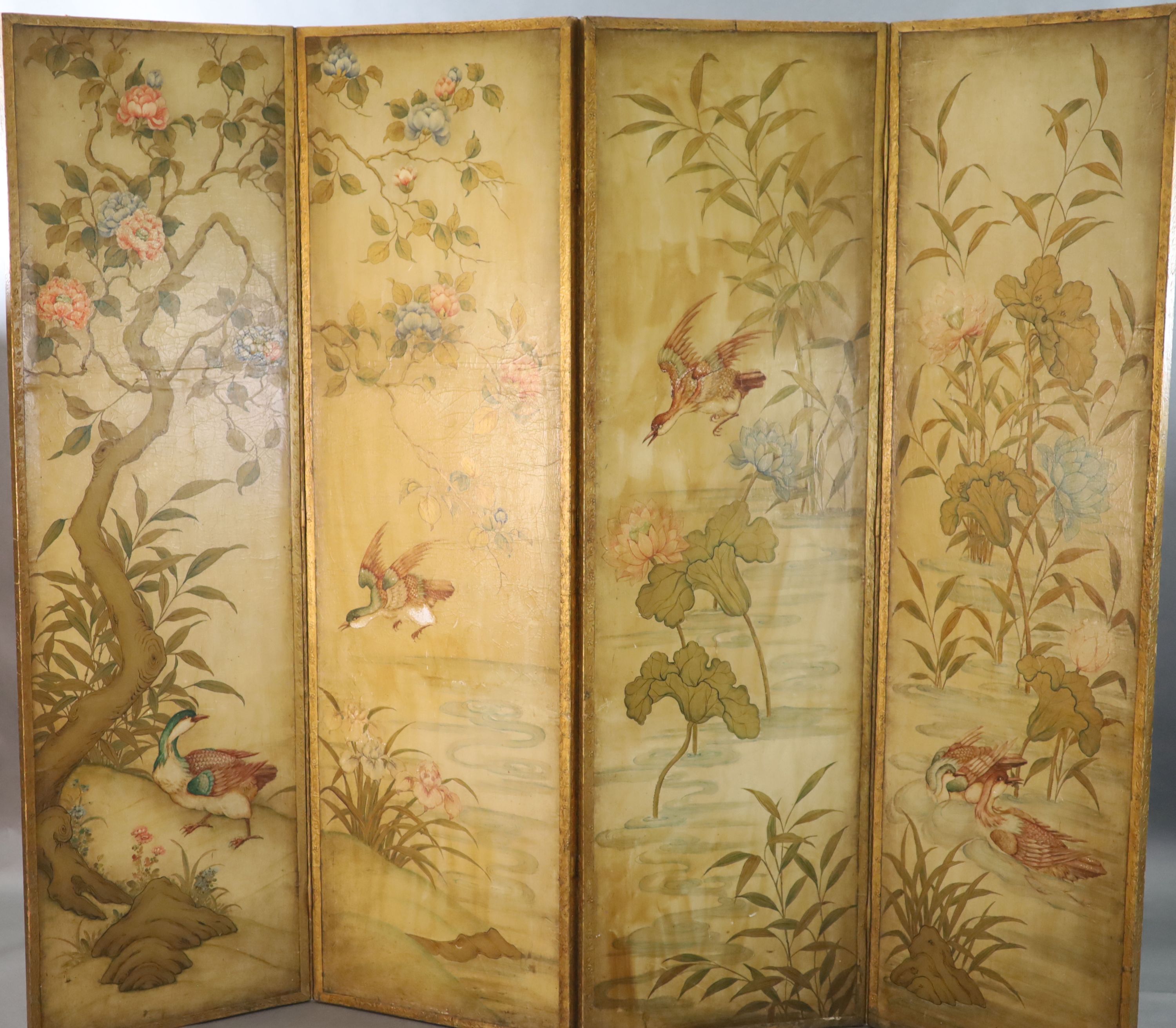 A late 19th century four leaf draught screen, each panel W.2ft H.6ft 8in.